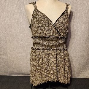 Max Studio V-neck Sleeveless Black Brown Tank Ribbed Size XL